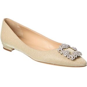 Manolo Blahnik Gold Flats with Crystal Brooch NWB